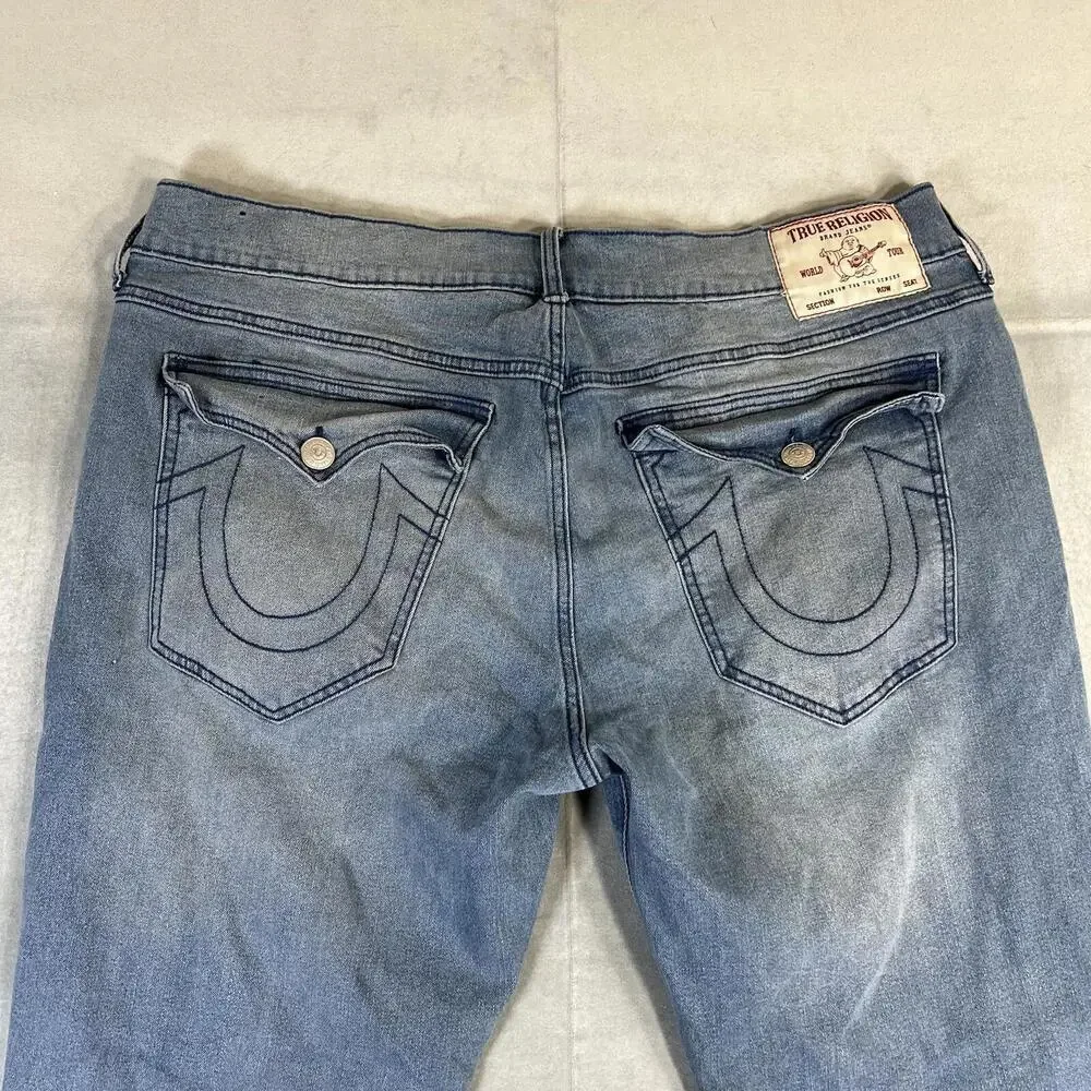 True Religion Ricky Relaxed Straight Jeans Mens 40 Blue Med Wash Flap Pocket